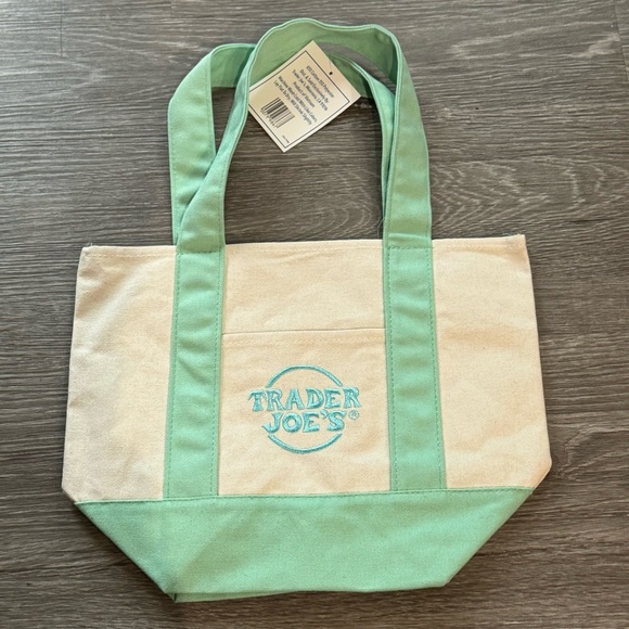 Trader Joe's Mini Canvas Tote Bag Pastel Green NWT - Picture 3 of 5